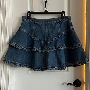 Pilcro Dark Blue Denim Tiered Skater Mini Skirt
